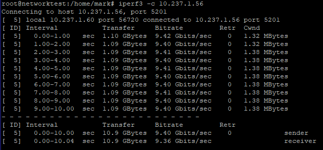 Speed test results