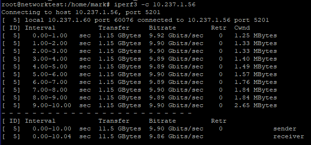 Speed test results